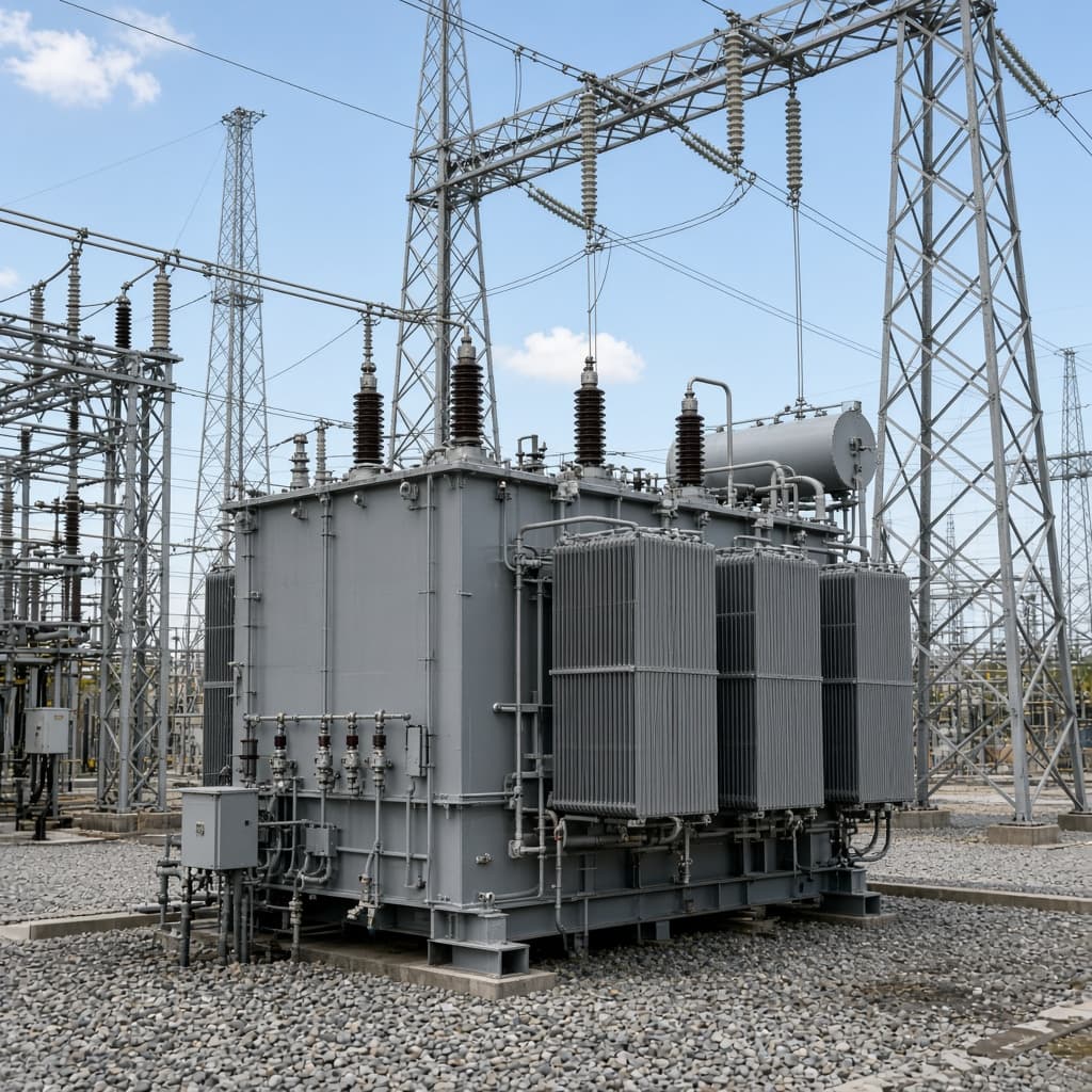 Representative 345 kV class large power transformer in a 345 kV interconnect yard