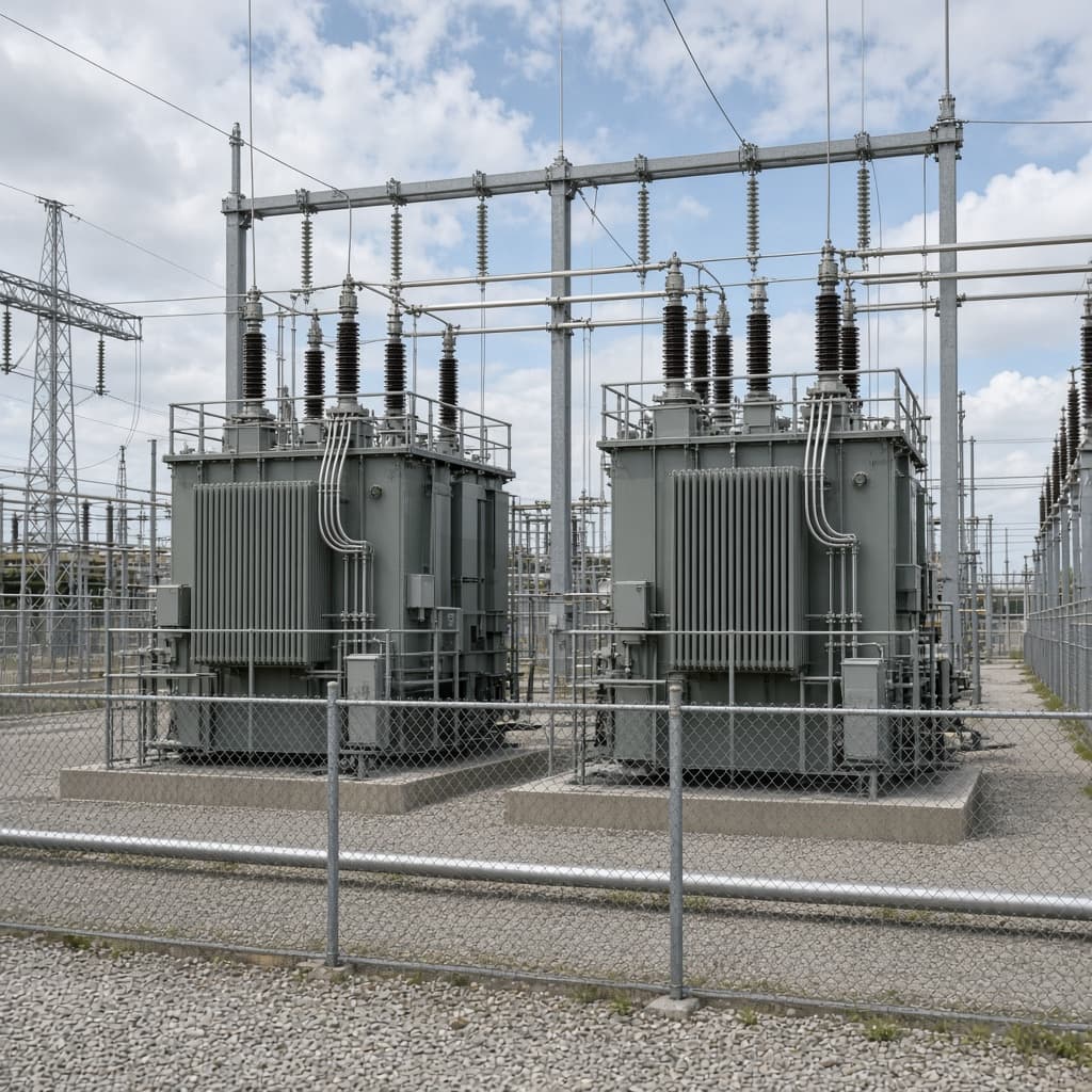Representative 765 kV class large power transformer as two interconnect units side by side
