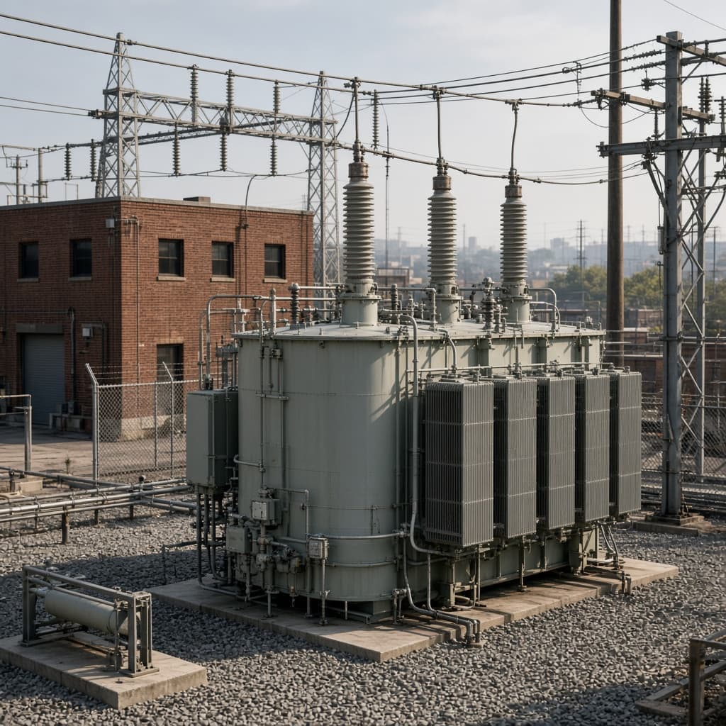 Representative 230 kV class medium power transformer as a compact station unit on a pad
