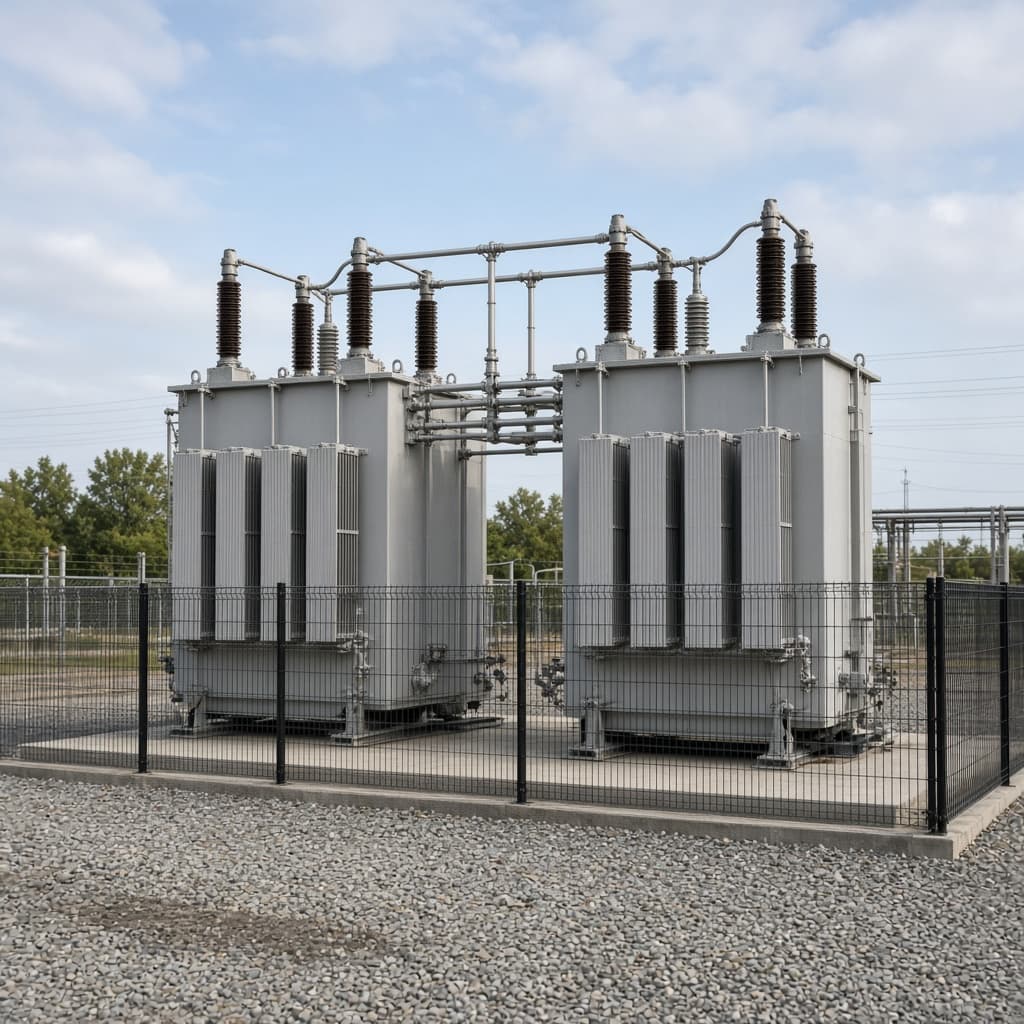 Representative 345 kV class transformer package as two tanks in an interconnect package yard